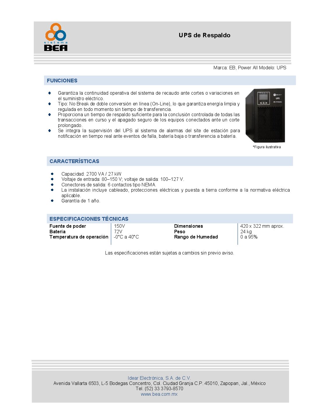 1.7 UPS de respaldo para equipos de recaudo